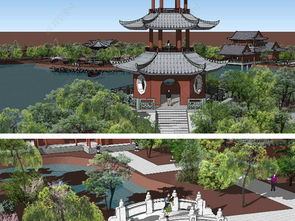 精品蘇州園林風格中式公園su模型設計模型下載